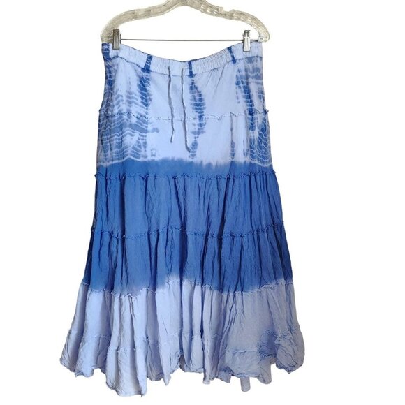 Shop Therapy Tiered Skirt OS Blue BOHO Elastic Waist Pull On Lined Country Charm - Picture 1 of 11